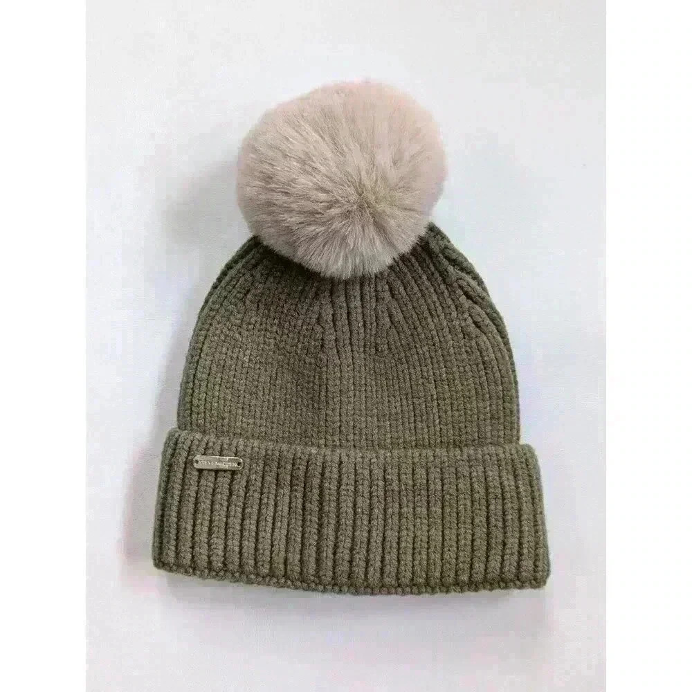 Steve Madden Beanie PomPom Hat Khaki